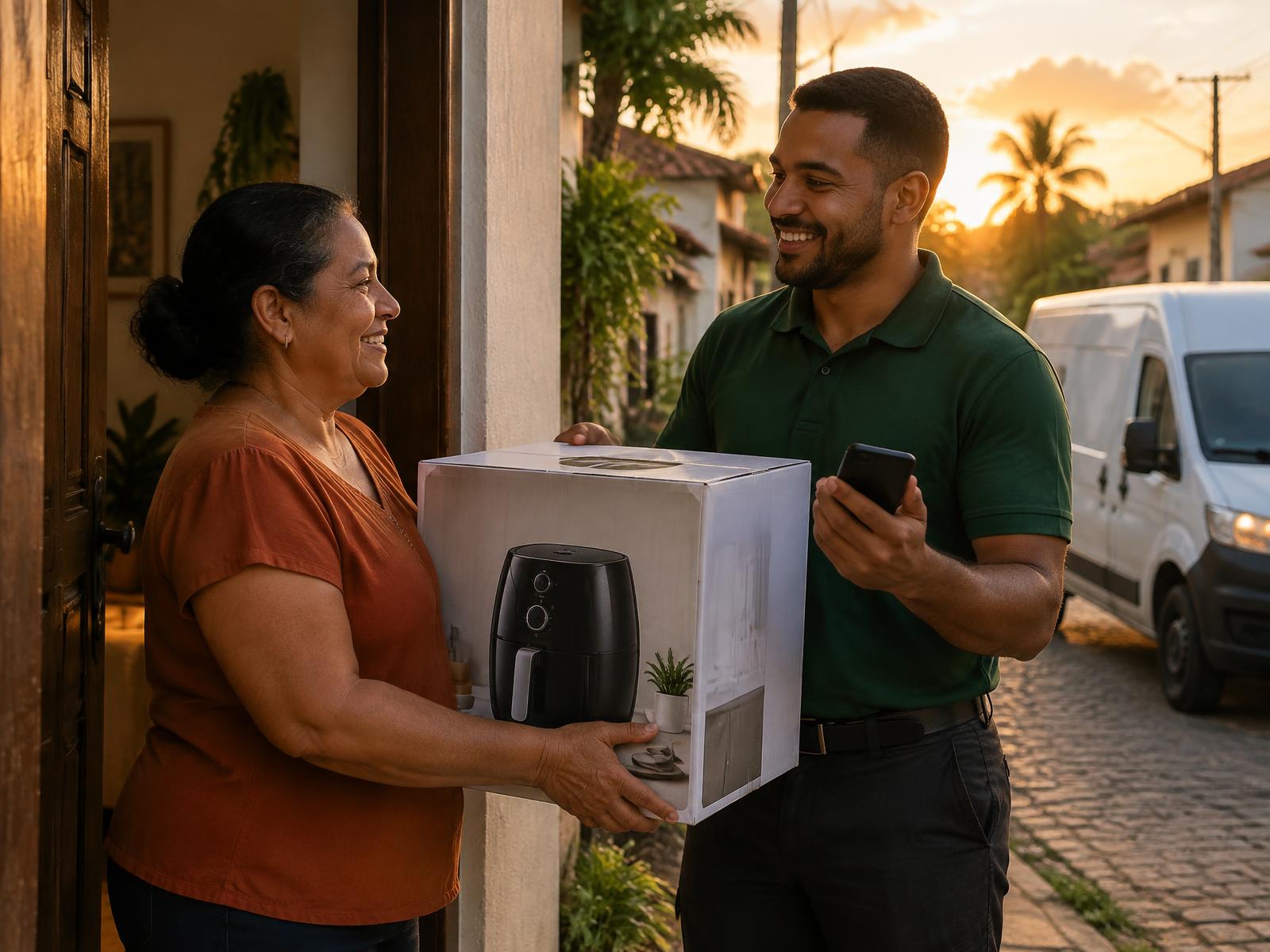 Entrega de um produto na casa da cliente com confirmação pelo celular